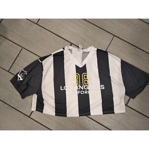 Love Theory Essentials Womens Cropped Jersey T Shirt Black White Stripes LA-XL